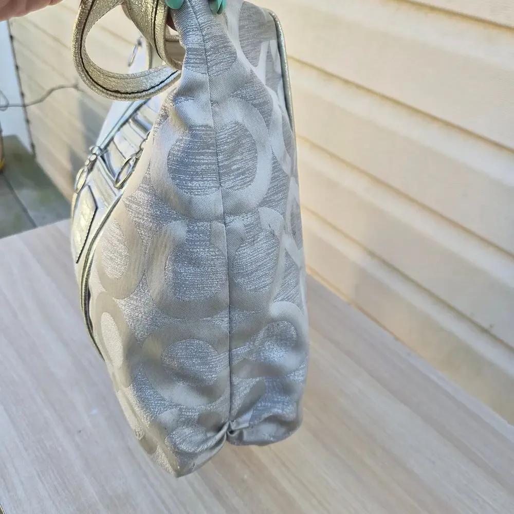 Y2K Coach Poppy Glam Tote - Silver Metallic Signature C Handbag